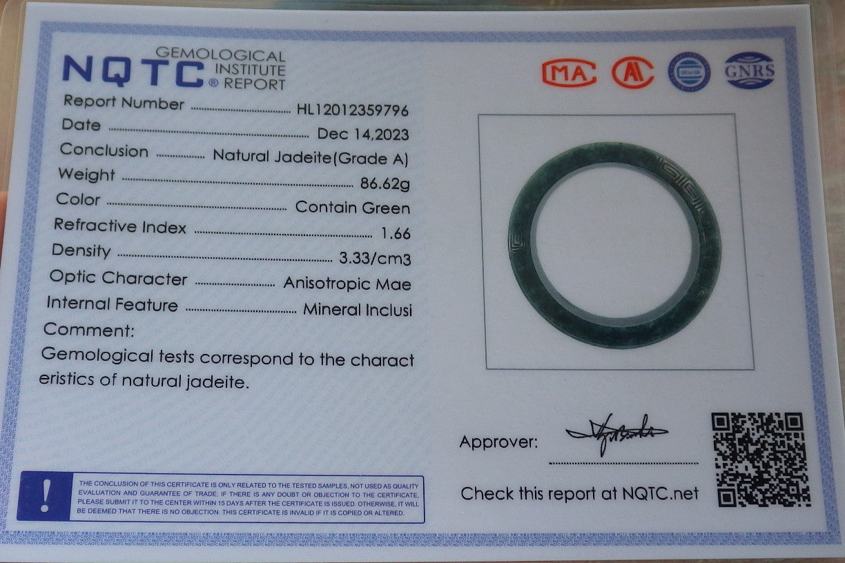 Certified Icy Green Burma 100% Natural A JADE Jadeite Dragon Phoenix Longevity Bangle Bracelet 65 mm 手镯 644110  TN