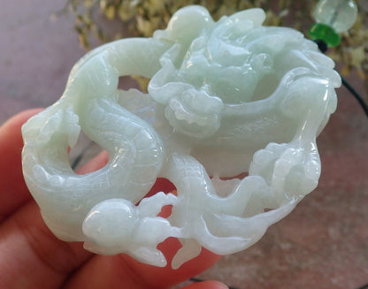 Certified Green Burma 100% Natural A Jade jadeite Pendant Dragon Money Coin Necklace 生意兴隆 644138  TN