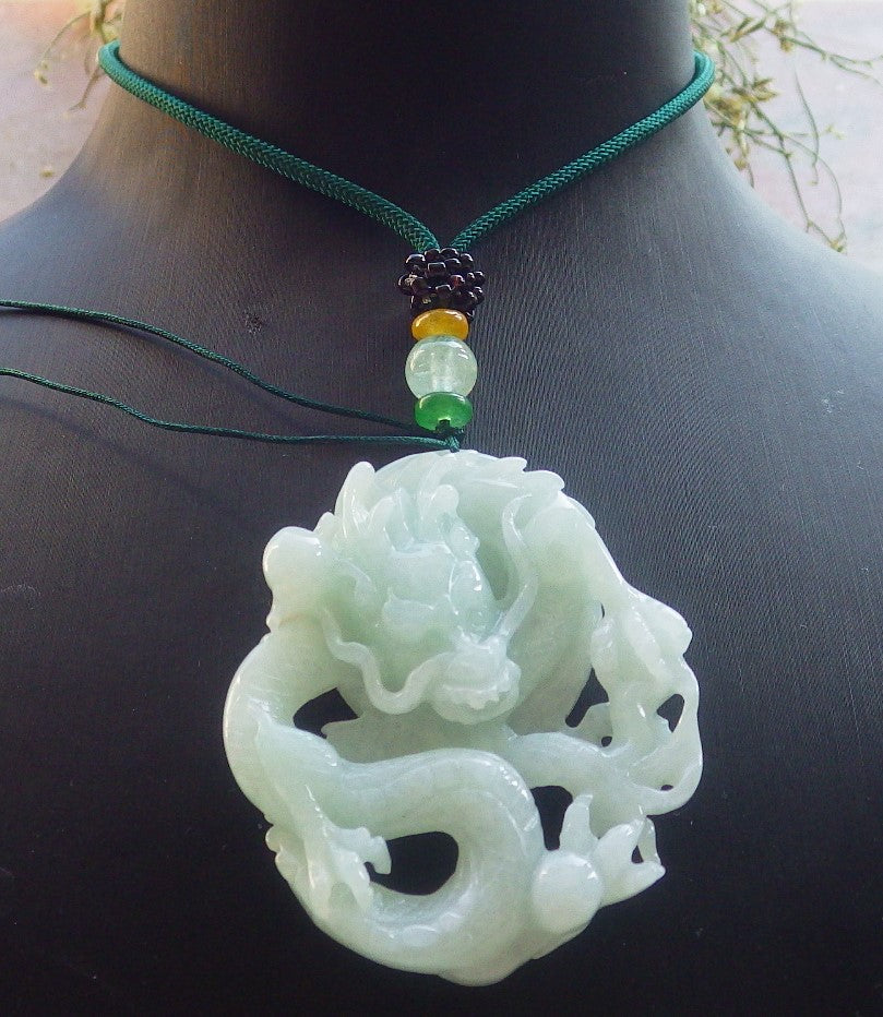 Certified Green Burma 100% Natural A Jade jadeite Pendant Dragon Money Coin Necklace 生意兴隆 644138  TN