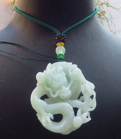 Certified Green Burma 100% Natural A Jade jadeite Pendant Dragon Money Coin Necklace 生意兴隆 644138  TN