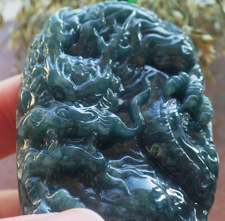 Certified Green Burma 100% Natural A Jade jadeite Pendant Dragon Necklace 生意兴隆 644147  TN