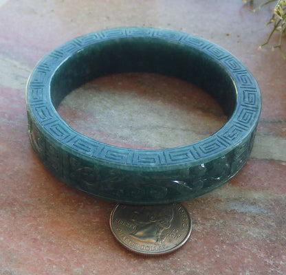 Certified Icy Green Burma 100% Natural A JADE Jadeite Dragon Phoenix Longevity Bangle Bracelet 60.8 mm 手镯 644156  TN