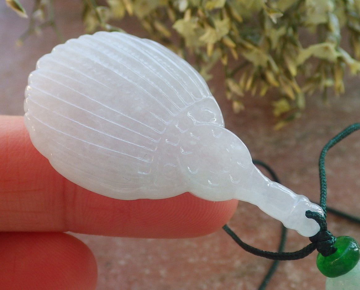 Certified Green Pale Lavender Burma 100% Natural A Jade jadeite Pendant Fan Necklace 风生水起 644175  TN