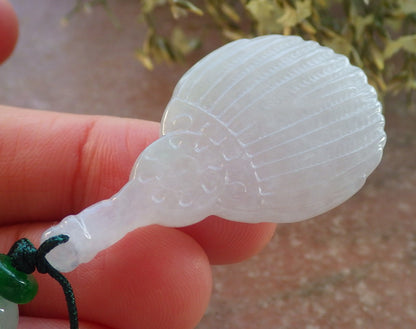 Certified Green Pale Lavender Burma 100% Natural A Jade jadeite Pendant Fan Necklace 风生水起 644175  TN