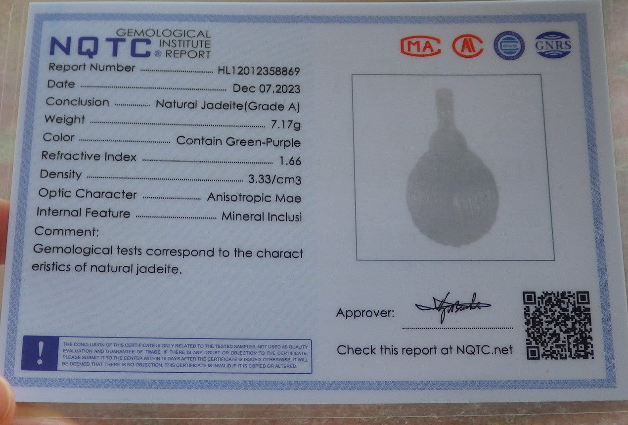 Certified Green Pale Lavender Burma 100% Natural A Jade jadeite Pendant Fan Necklace 风生水起 644175  TN