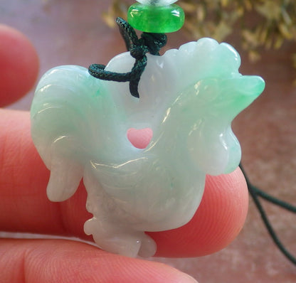 Certified Green Burma 100% Natural A Jade jadeite Pendant Rooster Phoenix Coin Necklace 招财鸡 644182  TN