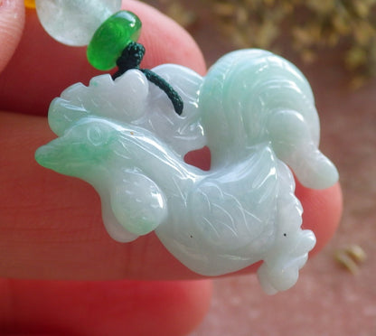 Certified Green Burma 100% Natural A Jade jadeite Pendant Rooster Phoenix Coin Necklace 招财鸡 644182  TN
