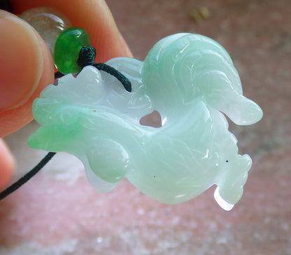 Certified Green Burma 100% Natural A Jade jadeite Pendant Rooster Phoenix Coin Necklace 招财鸡 644182  TN