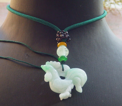 Certified Green Burma 100% Natural A Jade jadeite Pendant Rooster Phoenix Coin Necklace 招财鸡 644182  TN