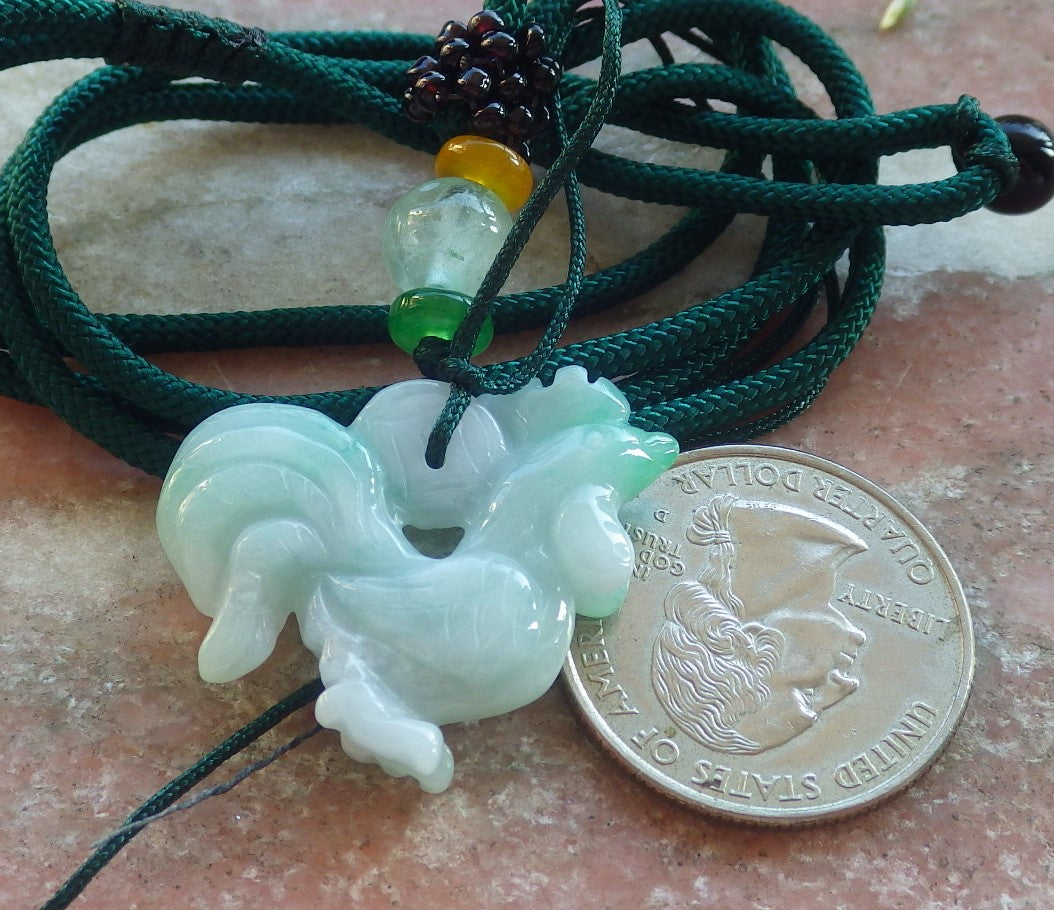 Certified Green Burma 100% Natural A Jade jadeite Pendant Rooster Phoenix Coin Necklace 招财鸡 644182  TN
