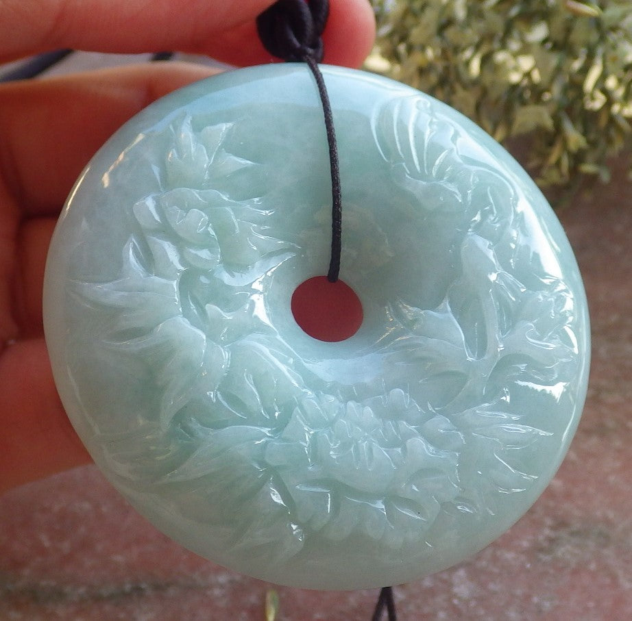Certified Green Burma 100% Natural A Jade jadeite Pendant Butterfly Flower Circle Necklace 平安扣 644204  TN