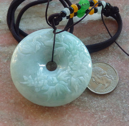 Certified Green Burma 100% Natural A Jade jadeite Pendant Butterfly Flower Circle Necklace 平安扣 644204  TN