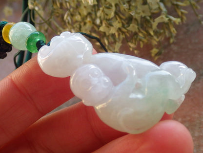 Certified Green Pale Lavender Burma 100% Natural A Jade jadeite Pendant Monkey Ruyi Coin Necklace 猴子 644233  TN