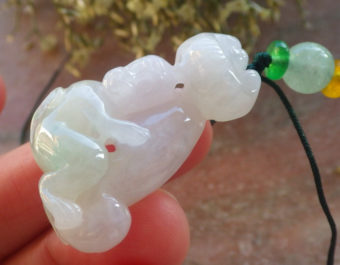 Certified Green Pale Lavender Burma 100% Natural A Jade jadeite Pendant Monkey Ruyi Coin Necklace 猴子 644233  TN