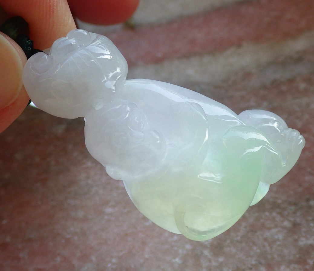 Certified Green Pale Lavender Burma 100% Natural A Jade jadeite Pendant Monkey Ruyi Coin Necklace 猴子 644233  TN