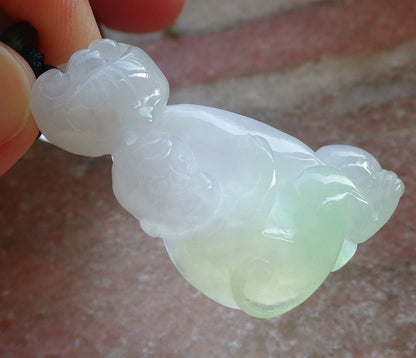 Certified Green Pale Lavender Burma 100% Natural A Jade jadeite Pendant Monkey Ruyi Coin Necklace 猴子 644233  TN