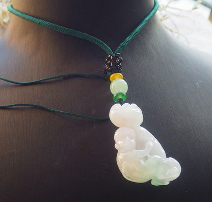 Certified Green Pale Lavender Burma 100% Natural A Jade jadeite Pendant Monkey Ruyi Coin Necklace 猴子 644233  TN
