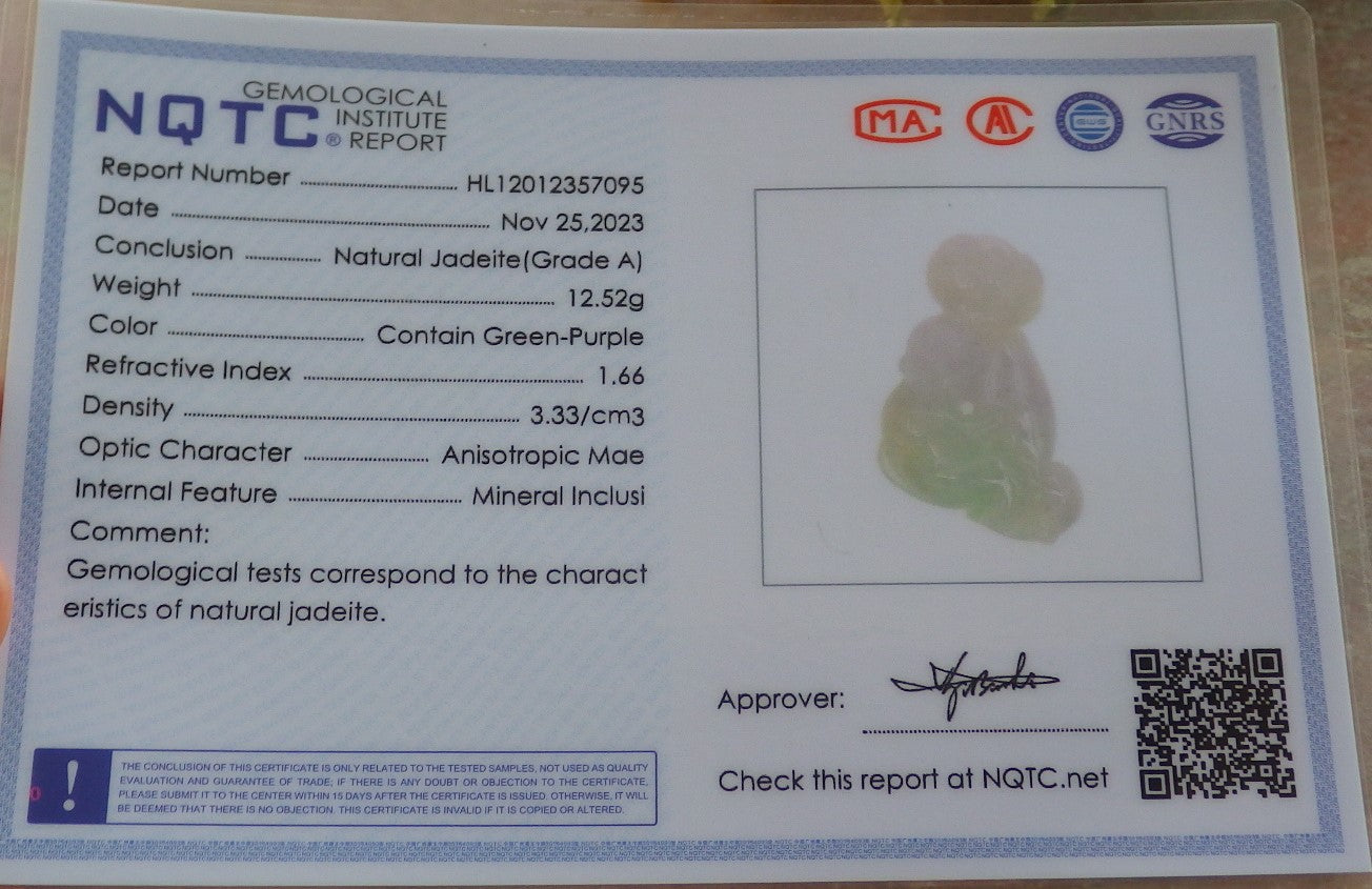 Certified Green Pale Lavender Burma 100% Natural A Jade jadeite Pendant Monkey Ruyi Coin Necklace 猴子 644233  TN