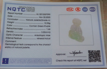 Certified Green Pale Lavender Burma 100% Natural A Jade jadeite Pendant Monkey Ruyi Coin Necklace 猴子 644233  TN