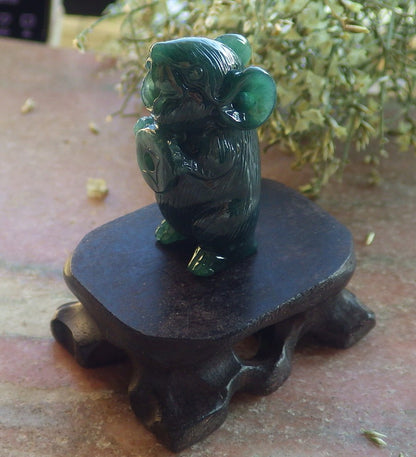 Certified Icy Green Burma 100% Natural A Jade jadeite Display Mouse Rat Money Coin 发财鼠 644240  TN