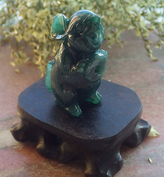 Certified Icy Green Burma 100% Natural A Jade jadeite Display Mouse Rat Money Coin 发财鼠 644240  TN