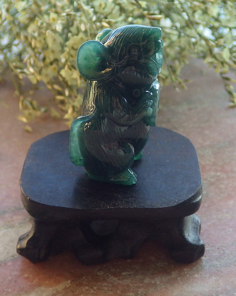 Certified Icy Green Burma 100% Natural A Jade jadeite Display Mouse Rat Money Coin 发财鼠 644240  TN