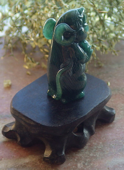 Certified Icy Green Burma 100% Natural A Jade jadeite Display Mouse Rat Money Coin 发财鼠 644240  TN