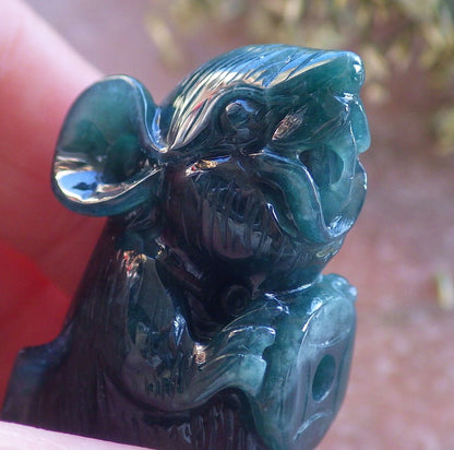 Certified Icy Green Burma 100% Natural A Jade jadeite Display Mouse Rat Money Coin 发财鼠 644240  TN