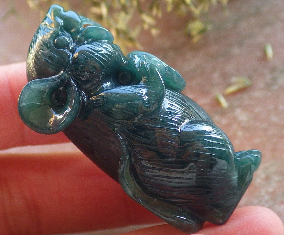 Certified Icy Green Burma 100% Natural A Jade jadeite Display Mouse Rat Money Coin 发财鼠 644240  TN
