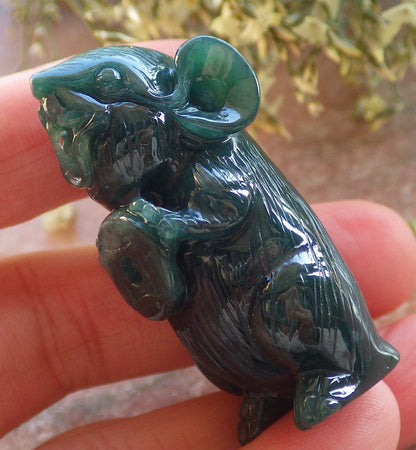 Certified Icy Green Burma 100% Natural A Jade jadeite Display Mouse Rat Money Coin 发财鼠 644240  TN