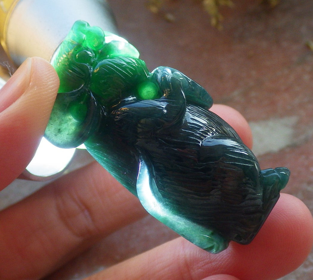 Certified Icy Green Burma 100% Natural A Jade jadeite Display Mouse Rat Money Coin 发财鼠 644240  TN