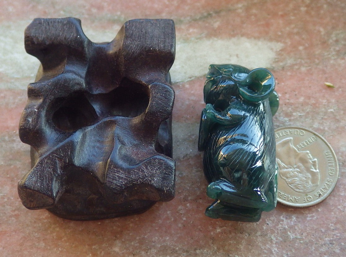Certified Icy Green Burma 100% Natural A Jade jadeite Display Mouse Rat Money Coin 发财鼠 644240  TN