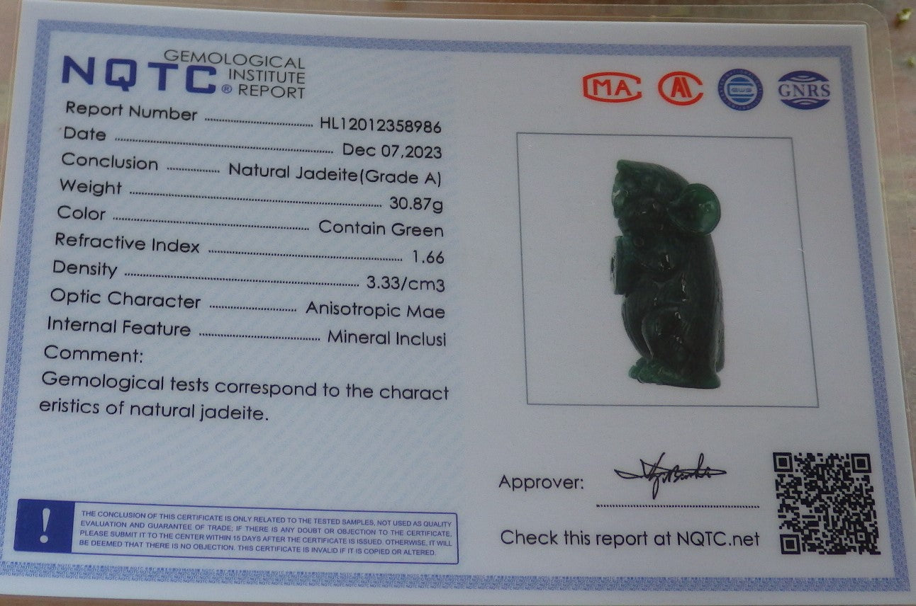 Certified Icy Green Burma 100% Natural A Jade jadeite Display Mouse Rat Money Coin 发财鼠 644240  TN