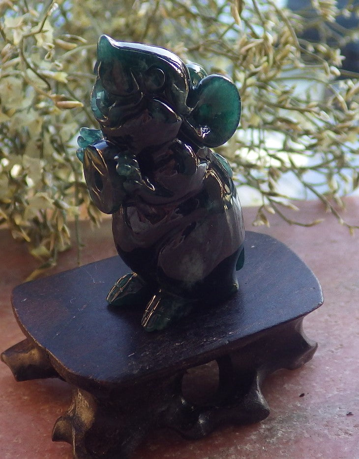 Certified Icy Green Burma 100% Natural A Jade jadeite Display Mouse Rat Money Coin 发财鼠 644259  TN