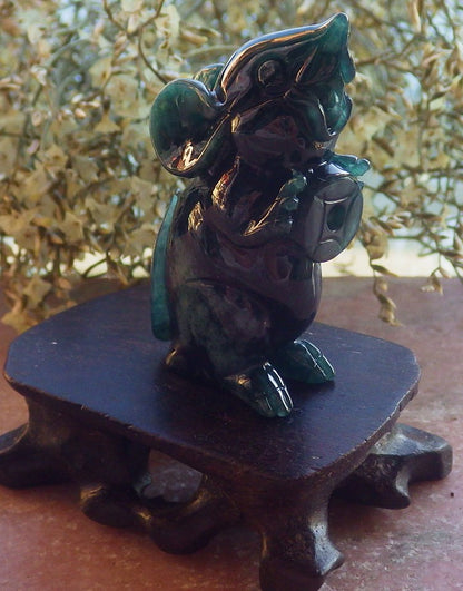 Certified Icy Green Burma 100% Natural A Jade jadeite Display Mouse Rat Money Coin 发财鼠 644259  TN