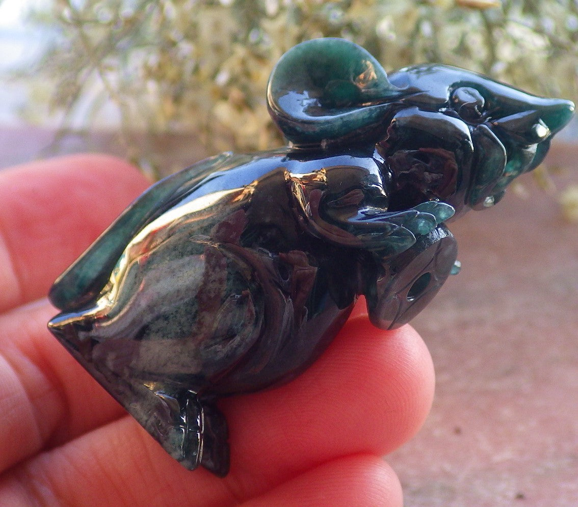 Certified Icy Green Burma 100% Natural A Jade jadeite Display Mouse Rat Money Coin 发财鼠 644259  TN