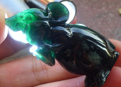 Certified Icy Green Burma 100% Natural A Jade jadeite Display Mouse Rat Money Coin 发财鼠 644259  TN
