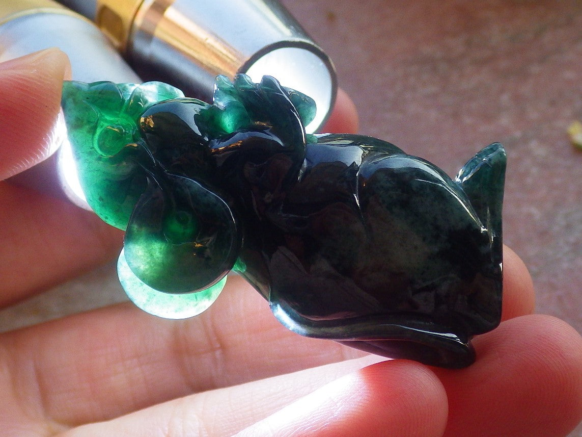 Certified Icy Green Burma 100% Natural A Jade jadeite Display Mouse Rat Money Coin 发财鼠 644259  TN