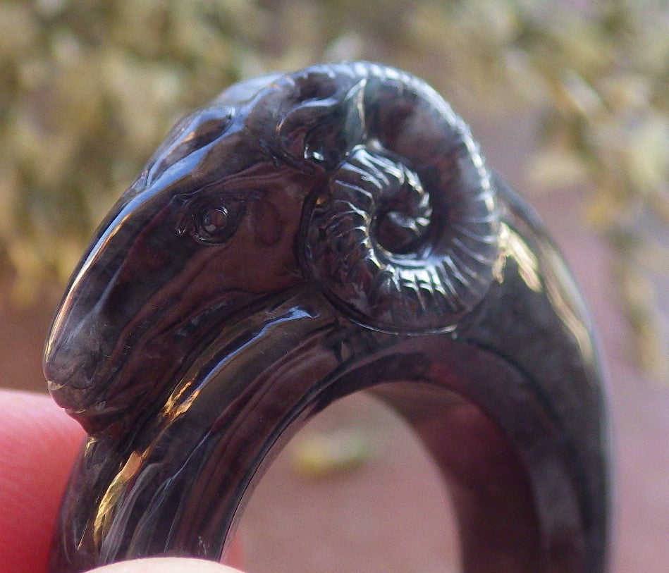Certified Black Burma 100% Natural A JADE Jadeite Sheep RING USA. 9 戒指 644279  TN