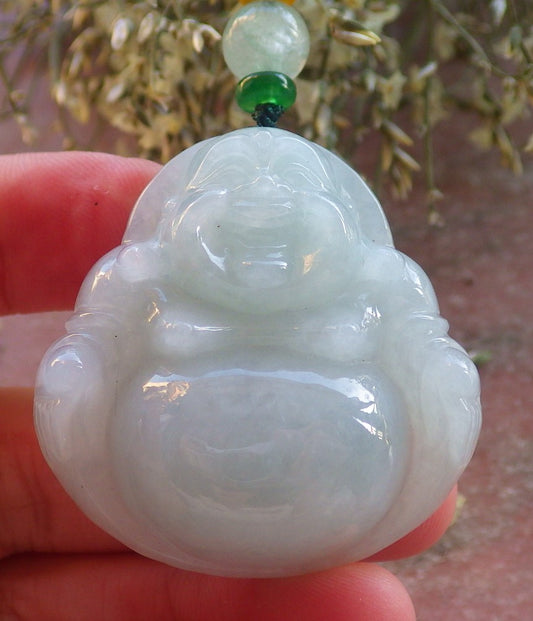 Certified Green Burma 100% Natural A Jade jadeite pendant Happy Buddha God Necklace 开心佛 644288  TN
