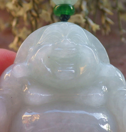 Certified Green Burma 100% Natural A Jade jadeite pendant Happy Buddha God Necklace 开心佛 644288  TN