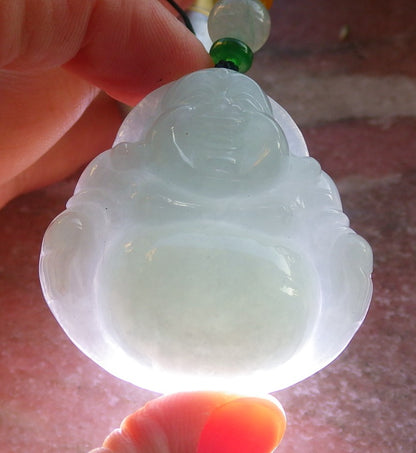 Certified Green Burma 100% Natural A Jade jadeite pendant Happy Buddha God Necklace 开心佛 644288  TN