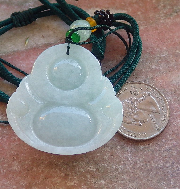 Certified Green Burma 100% Natural A Jade jadeite pendant Happy Buddha God Necklace 开心佛 644288  TN