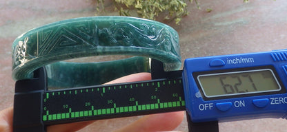 Certified Icy Green Burma 100% Natural A JADE Jadeite Dragon Phoenix Longevity Bangle Bracelet 63 mm 手镯 644331  TN