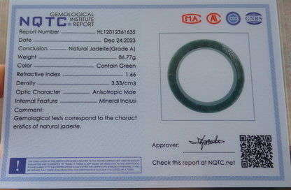 Certified Icy Green Burma 100% Natural A JADE Jadeite Dragon Phoenix Longevity Bangle Bracelet 63 mm 手镯 644331  TN