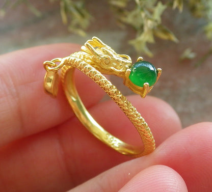 Certified Icy Green silver 0.925 Burma 100% Natural A JADE Jadeite Cabochon Dragon RING USA 7 戒指 644343  TN