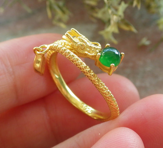 Certified Icy Green silver 0.925 Burma 100% Natural A JADE Jadeite Cabochon Dragon RING USA 7 戒指 644343  TN