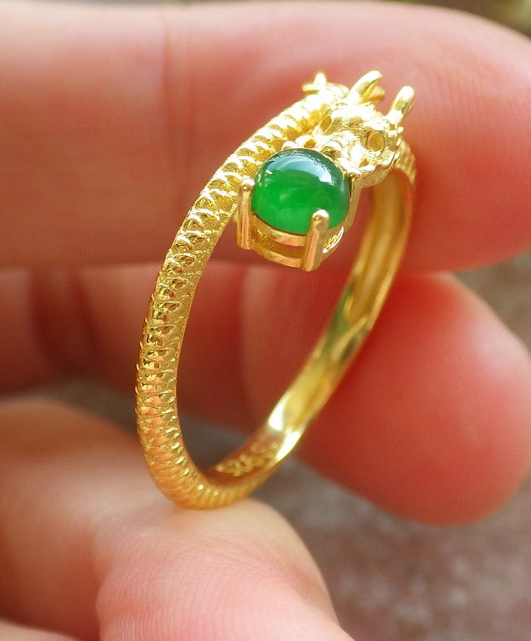 Certified Icy Green silver 0.925 Burma 100% Natural A JADE Jadeite Cabochon Dragon RING USA 7 戒指 644343  TN