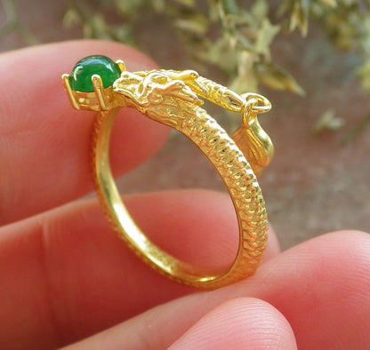 Certified Icy Green silver 0.925 Burma 100% Natural A JADE Jadeite Cabochon Dragon RING USA 7 戒指 644343  TN
