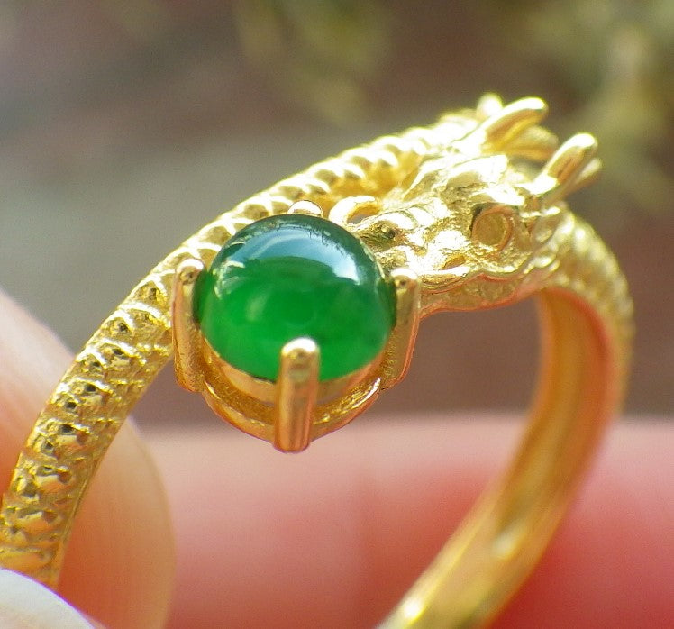Certified Icy Green silver 0.925 Burma 100% Natural A JADE Jadeite Cabochon Dragon RING USA 7 戒指 644343  TN
